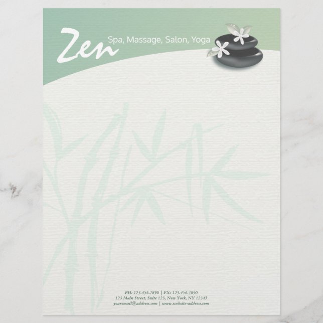 ZEN Stone Bamboo YOGA SPA Massage Therapy Salon Letterhead (Front)
