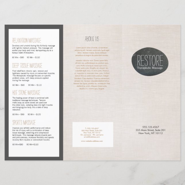 Zen Stone Massage Therapist  Trifold Brochure (Front)