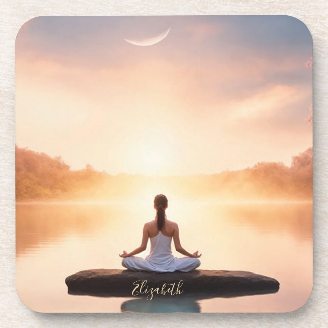 Zen Stone Meditation Girl Beverage Coaster (Front)