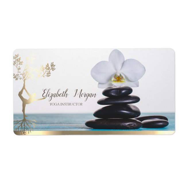 Zen Stone White Orchid Gold Tree Women Silhouette  Label (Front)