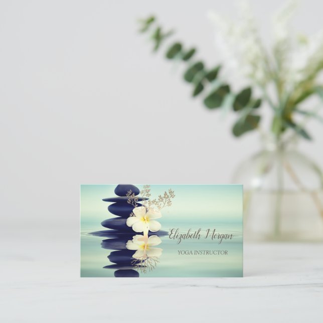 Zen Stones Gold Tree Silhouette  White Orchid Business Card (Standing Front)