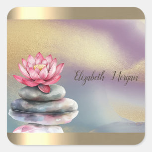 Zen Stones Lotus Gold Stripe Colorful Yoga Square Sticker