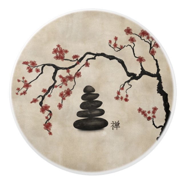 Zen stones Sakura Tree Ceramic Knob (Front)