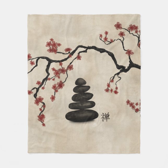 Zen stones Sakura Tree Fleece Blanket (Front)