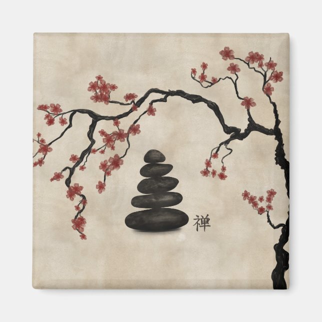 Zen stones Sakura Tree Magnet (Front)