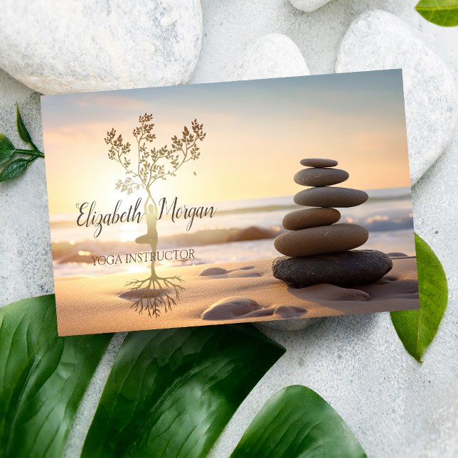 Zen Stones,Sunrise,Gold Tree Silhouette Business Card (Creator Uploaded)