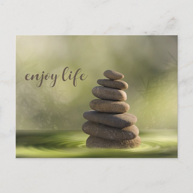 Zen stones tower in water tranquility and calm postcard (Front)