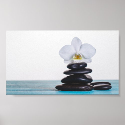 Zen Stones White Orchid Poster