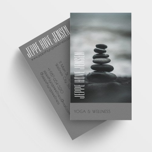 Zen Stones Yoga  Wellness Grey and White Business Card