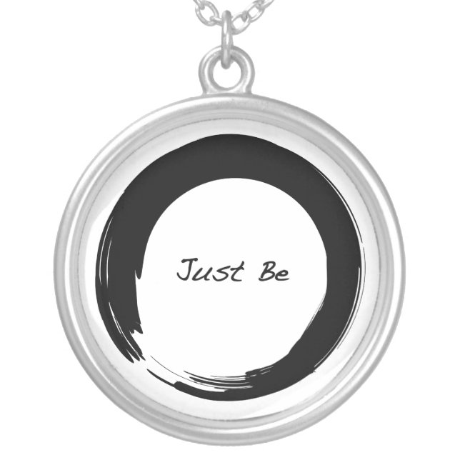 Zen Symbol with "Just Be" Silver Plated Necklace (Front)