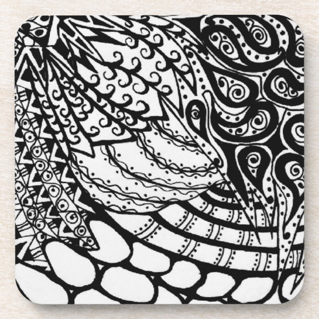 Zen Tangle Patterns Beverage Coaster (Front)