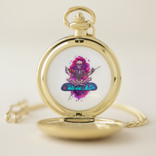 Zen to the Bone � Funny Space Yoga Skeleton Pocket Watch