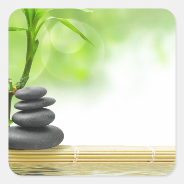 Zen tranquility water garden by healing love square sticker (Front)