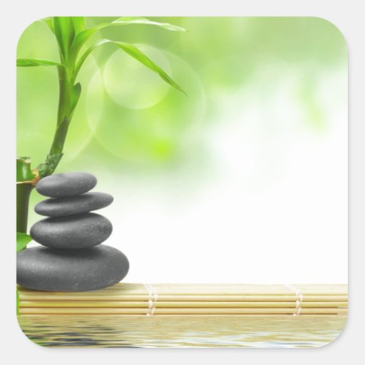 Zen tranquility water garden by healing love square sticker | Zazzle