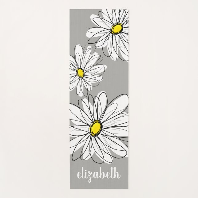 Zen Trendy Daisy with gray and yellow Yoga Mat (Front)