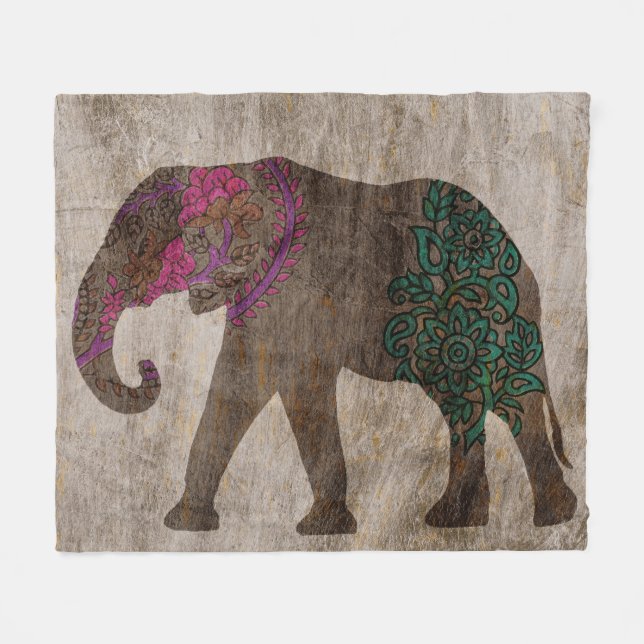 Zen Tribal Asian Elephant Fleece Blanket (Front (Horizontal))