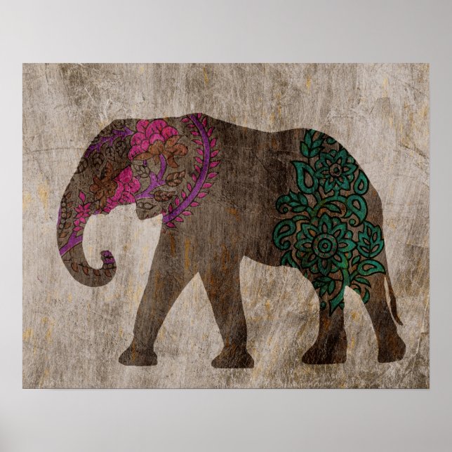 Zen Tribal Asian Elephant Poster (Front)