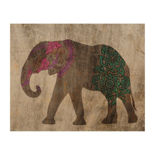 Zen Tribal Asian Elephant Wood Wall Decor (Front)