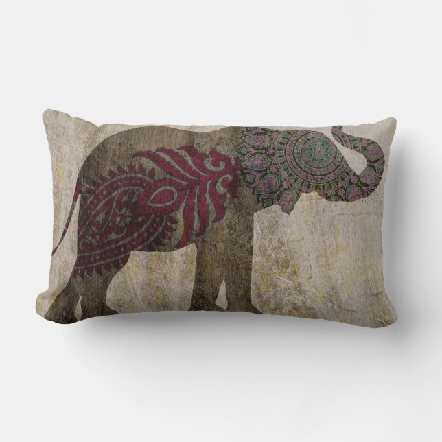 Zen Tribal Elephant Lumbar Pillow (Front)