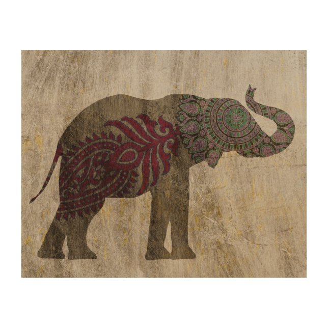 Zen Tribal Elephant Wood Wall Decor (Front)