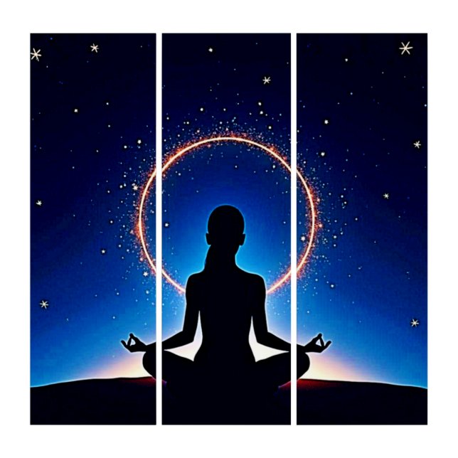 Zen Under Stars: Cosmic Meditation Triptych (Front)