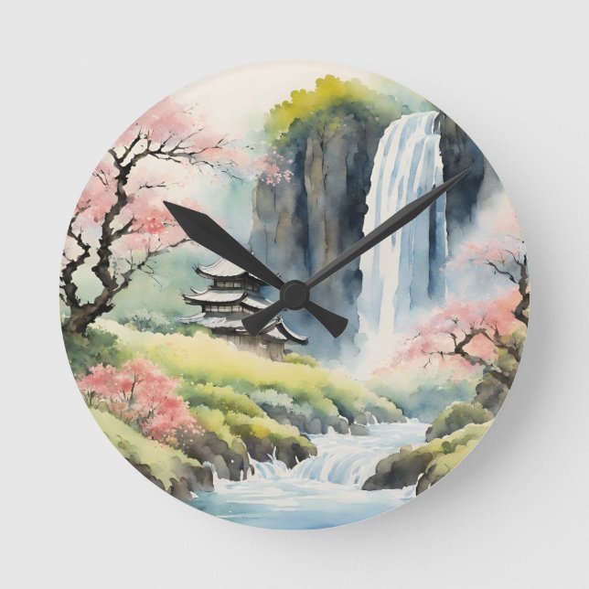 Zen Watercolor House Round Clock (Front)