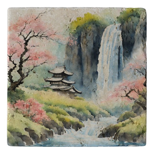 Zen Watercolor House Trivet (Front)