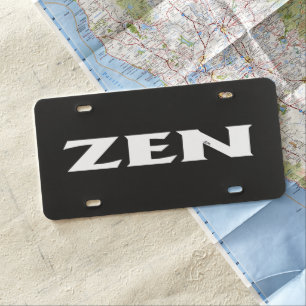 Zen white black plastic license plate