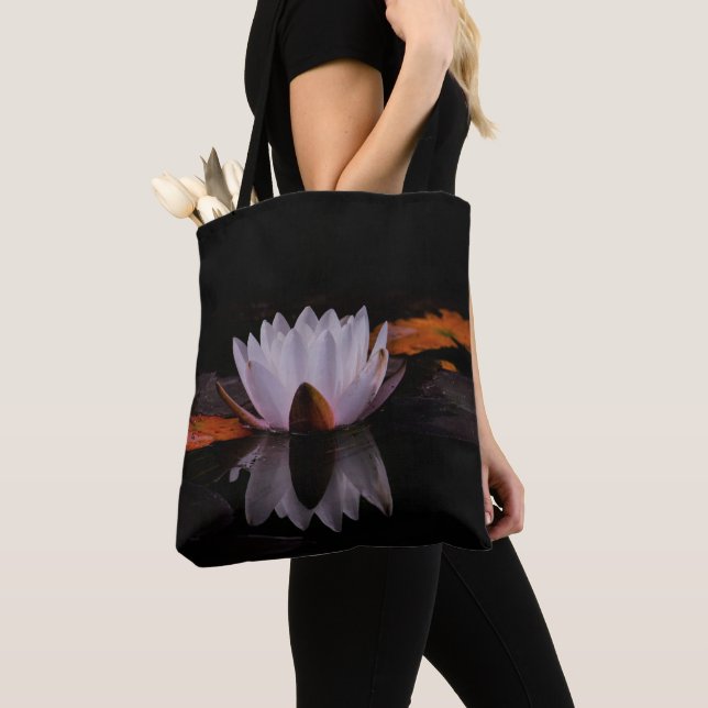Zen White Lotus Flower Tote Bag (Close Up)