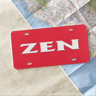 Zen white red plastic license plate