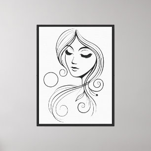 Zen Woman Line Art T-Shirt 3, Minimalist Abstract Canvas Print