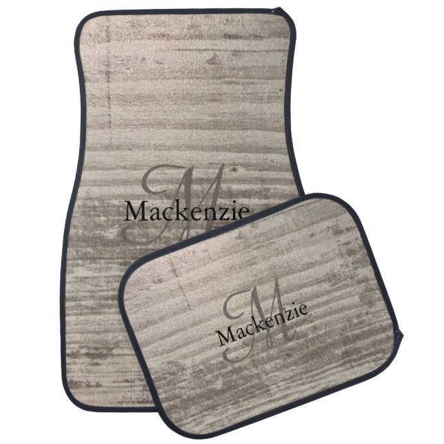 Zen Wood Grain Monogram Custom Name Rustic Car Floor Mat (Set)