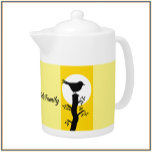 Zen Yellow and Black Bird Teapot<br><div class="desc">Lovely illustration of a single bird on a yellow background with an Asian and Zen vibe.  A tranquil addition to your table. Personalize with your/recipient name.</div>