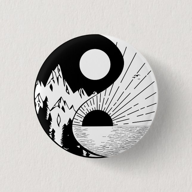 Zen Yin Yang Black White Button (Front)