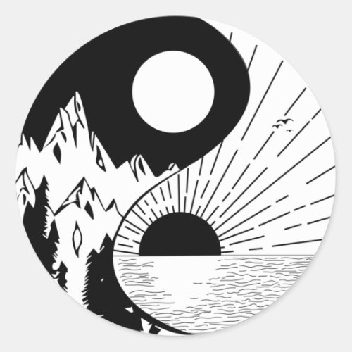 Zen Yin Yang Black White Classic Round Sticker