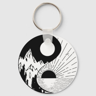 Zen Yin Yang Black White Keychain