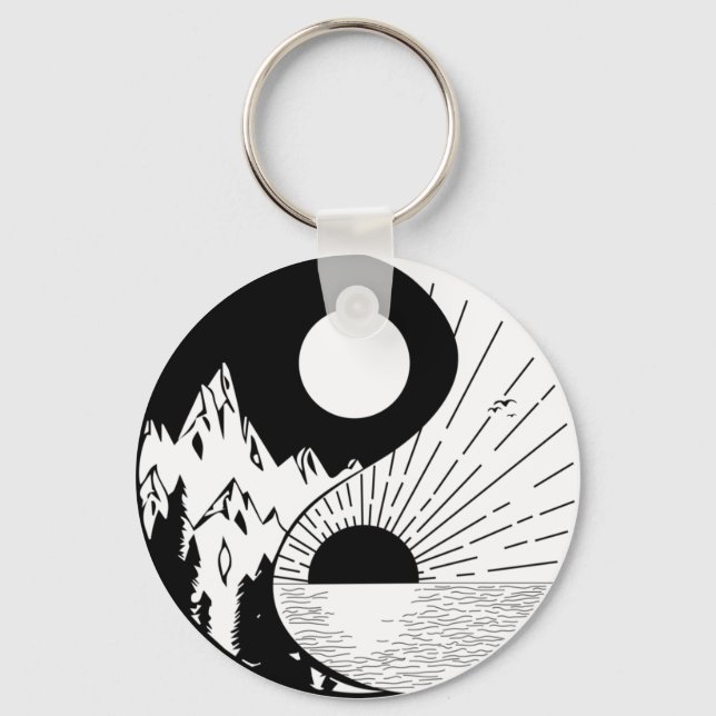 Zen Yin Yang Black White Keychain (Front)