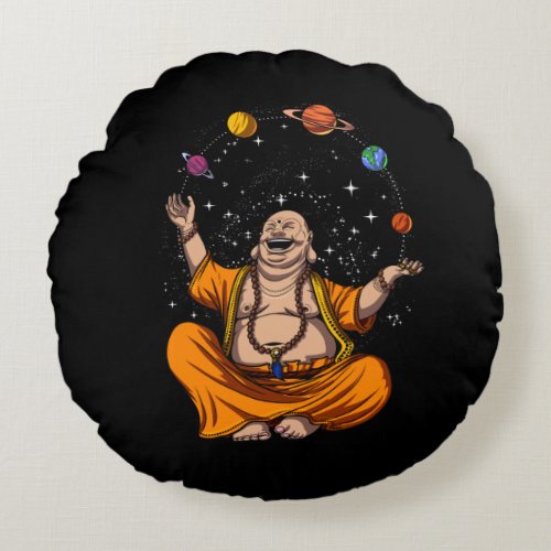 Zen Yoga Buddha Juggling Space Planets Meditation Round Pillow