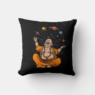 Zen Yoga Buddha Juggling Space Planets Meditation Throw Pillow