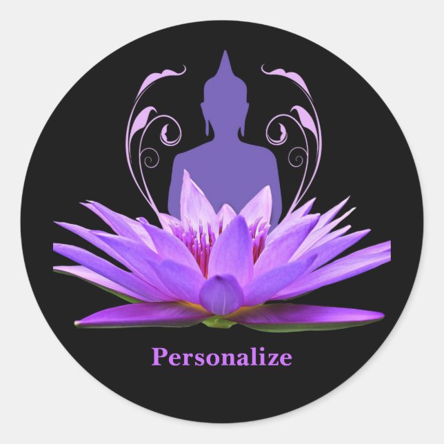 Zen Yoga Buddha Lotus Flower Purple Personalize Classic Round Sticker (Front)