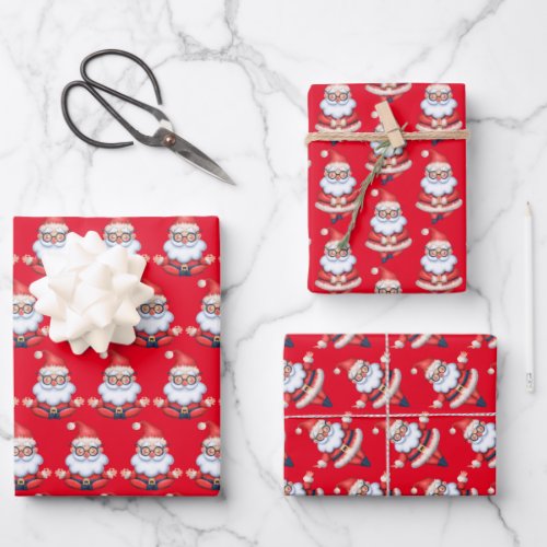 Zen Yoga Christmas Santa Wrapping Paper Set of 3