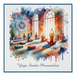Zen Yoga Class Spiritual Mindfulness Watercolor Poster