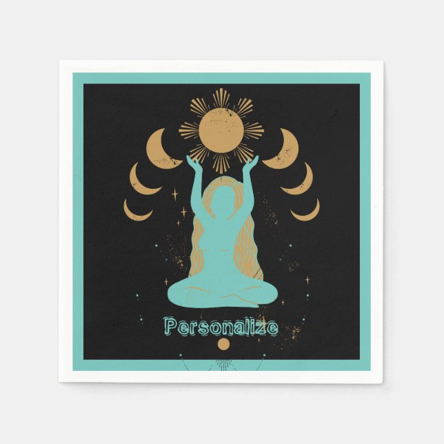 Zen Yoga Meditation Gold Teal Black Personalized Napkins (Front)