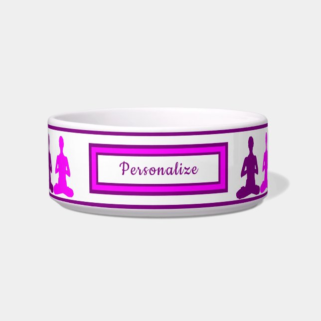 Zen Yoga Meditation Pink Purple New Age Cat Dog Bowl (Front)
