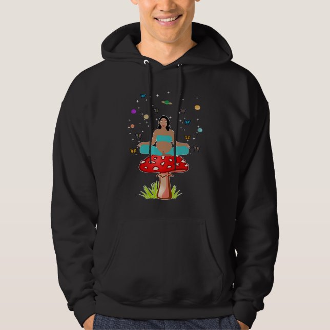 Zen Yoga Meditation Pregnant Women Mushroom Buddha Hoodie (Front)