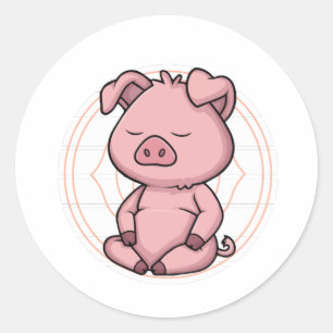 Zen Yoga Mindfulness Meditation Pig Classic Round Sticker