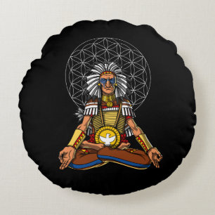 Zen Yoga Native American Chief Indian Meditation Round Pillow