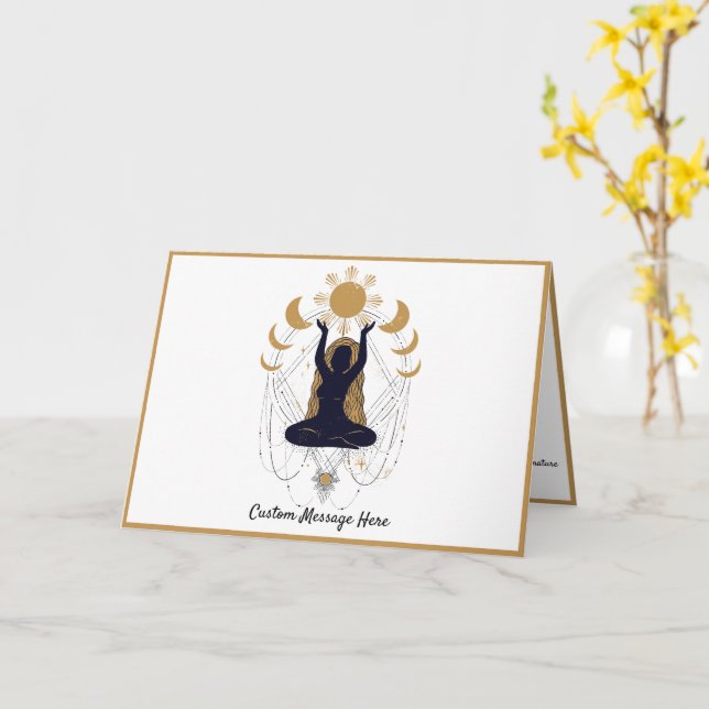 Zen Yoga Pose Gold Sun Moon Design Note Card (Yellow Flower)