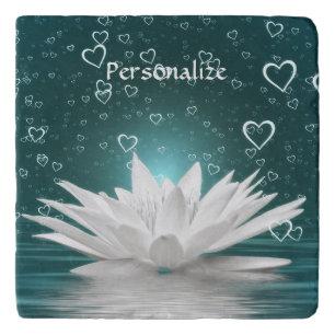 Zen Yoga White Lotus Flower & Hearts Trivet