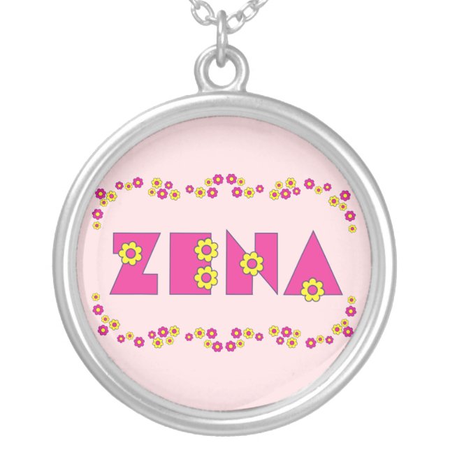 Zena in Flores Pink Silver Plated Necklace (Front)